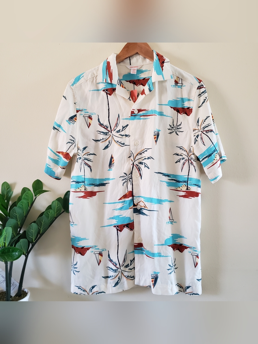 JOE FRESH NAUTICAL Print BNWT Rayon Button Down Shirt - XS